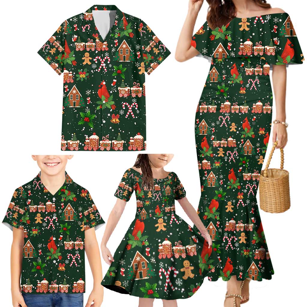 Love Cardinal Xmas Christmas Family Matching Mermaid Dress and Hawaiian Shirt Xmas Holiday Patterns - Wonder Print Shop
