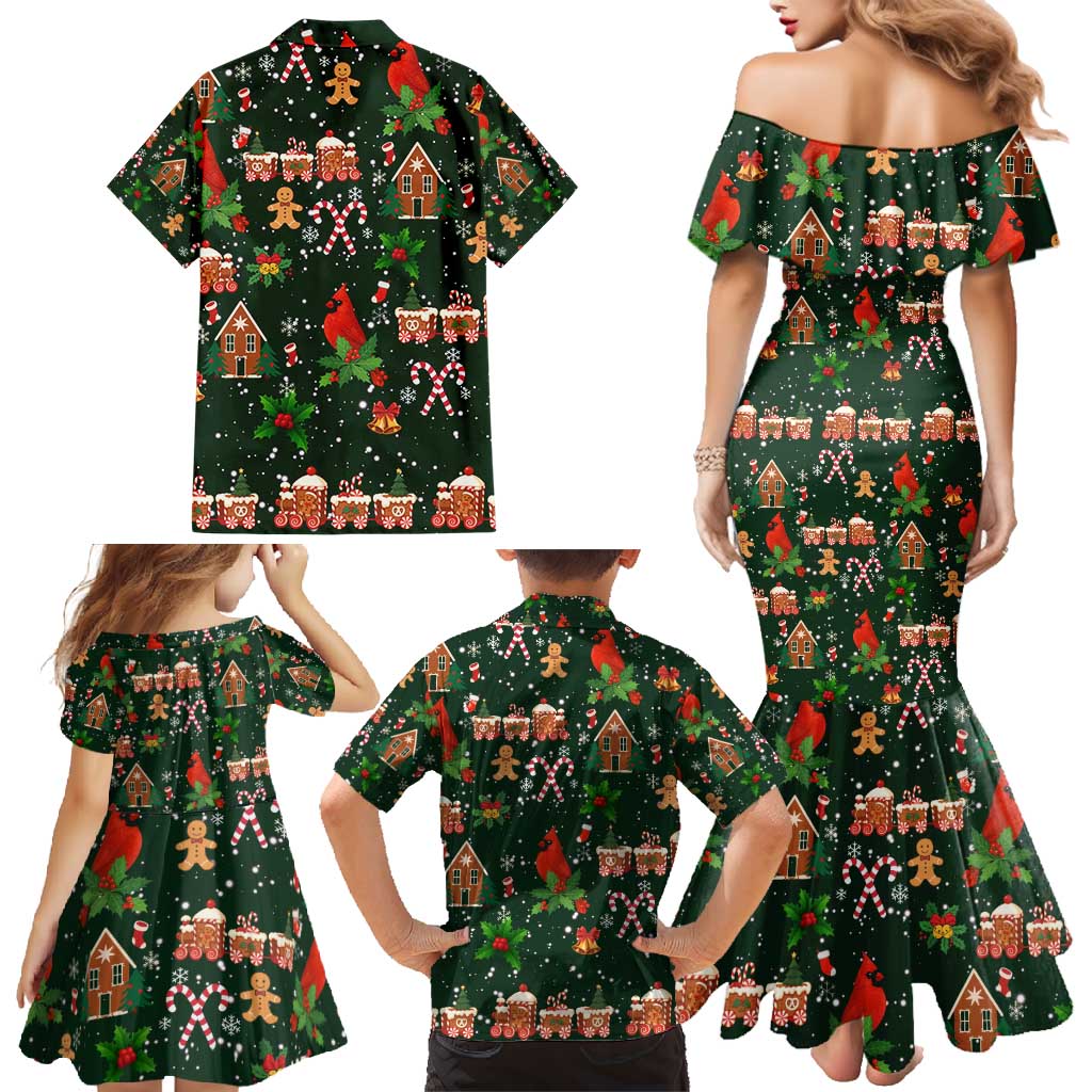 Love Cardinal Xmas Christmas Family Matching Mermaid Dress and Hawaiian Shirt Xmas Holiday Patterns - Wonder Print Shop