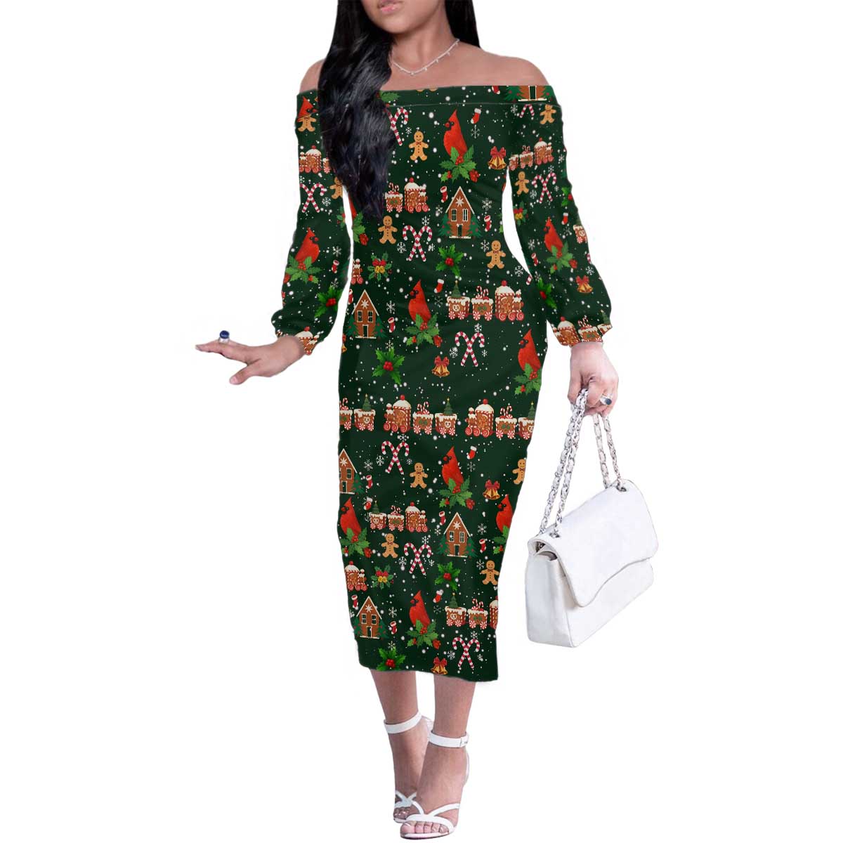 Love Cardinal Xmas Christmas Family Matching Off The Shoulder Long Sleeve Dress and Hawaiian Shirt Xmas Holiday Patterns - Wonder Print Shop