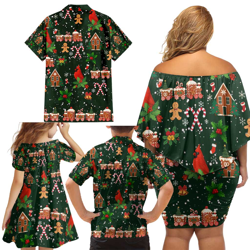 Love Cardinal Xmas Christmas Family Matching Off Shoulder Short Dress and Hawaiian Shirt Xmas Holiday Patterns - Wonder Print Shop