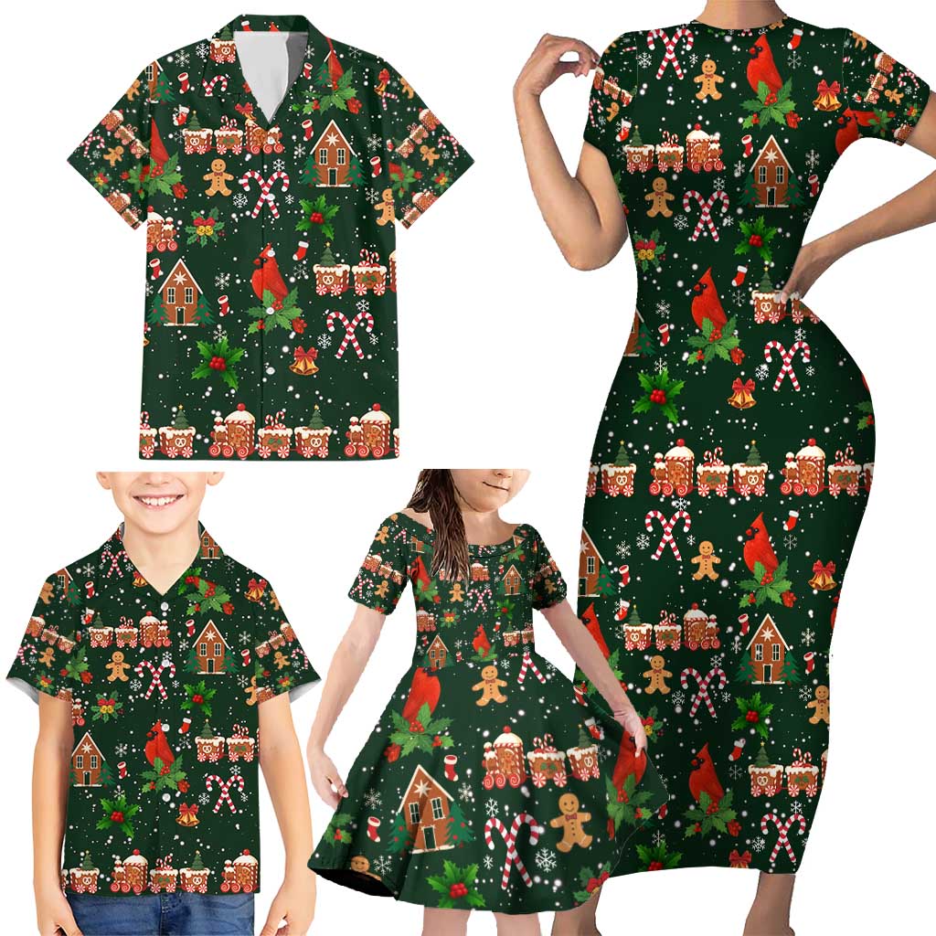 Love Cardinal Xmas Christmas Family Matching Short Sleeve Bodycon Dress and Hawaiian Shirt Xmas Holiday Patterns - Wonder Print Shop