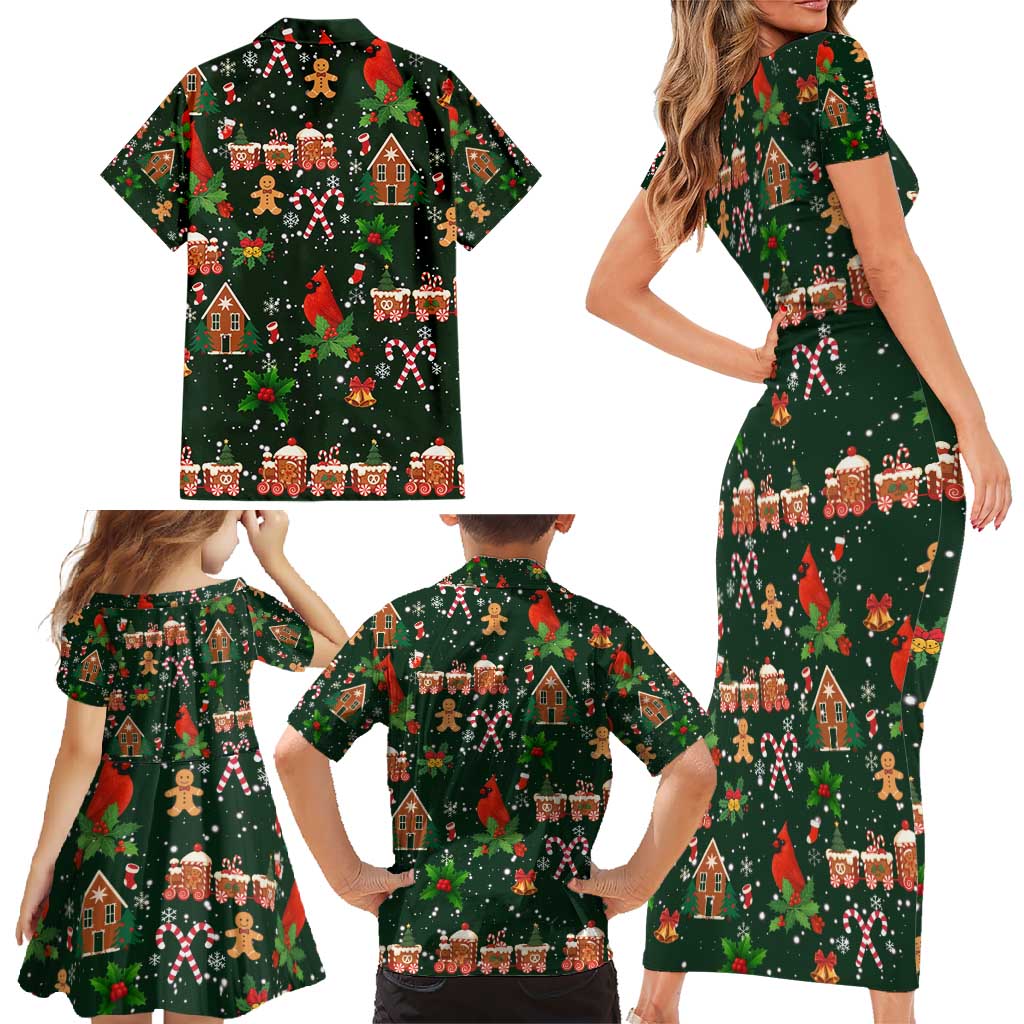 Love Cardinal Xmas Christmas Family Matching Short Sleeve Bodycon Dress and Hawaiian Shirt Xmas Holiday Patterns - Wonder Print Shop