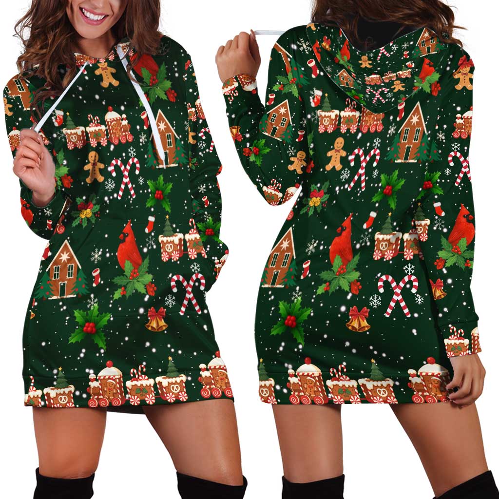 Love Cardinal Xmas Christmas Hoodie Dress Xmas Holiday Patterns - Wonder Print Shop