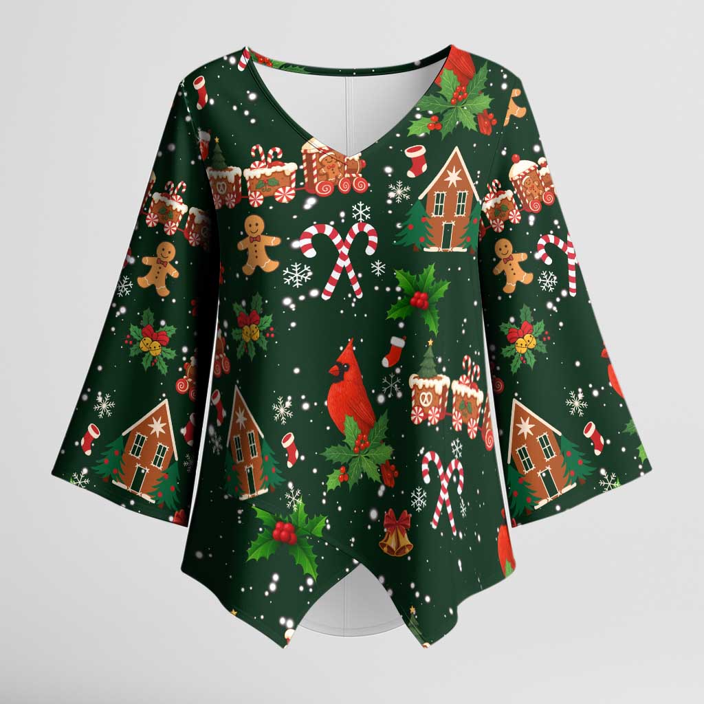 Love Cardinal Xmas Christmas Kimono Sleeve Blouse Xmas Holiday Patterns - Wonder Print Shop