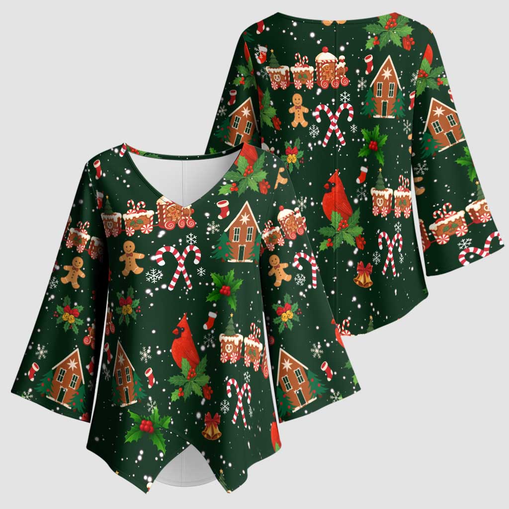 Love Cardinal Xmas Christmas Kimono Sleeve Blouse Xmas Holiday Patterns - Wonder Print Shop