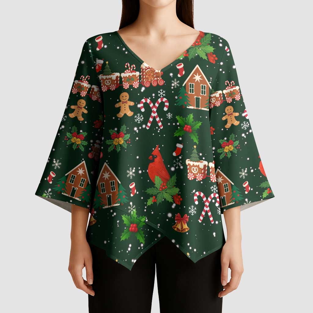 Love Cardinal Xmas Christmas Kimono Sleeve Blouse Xmas Holiday Patterns - Wonder Print Shop