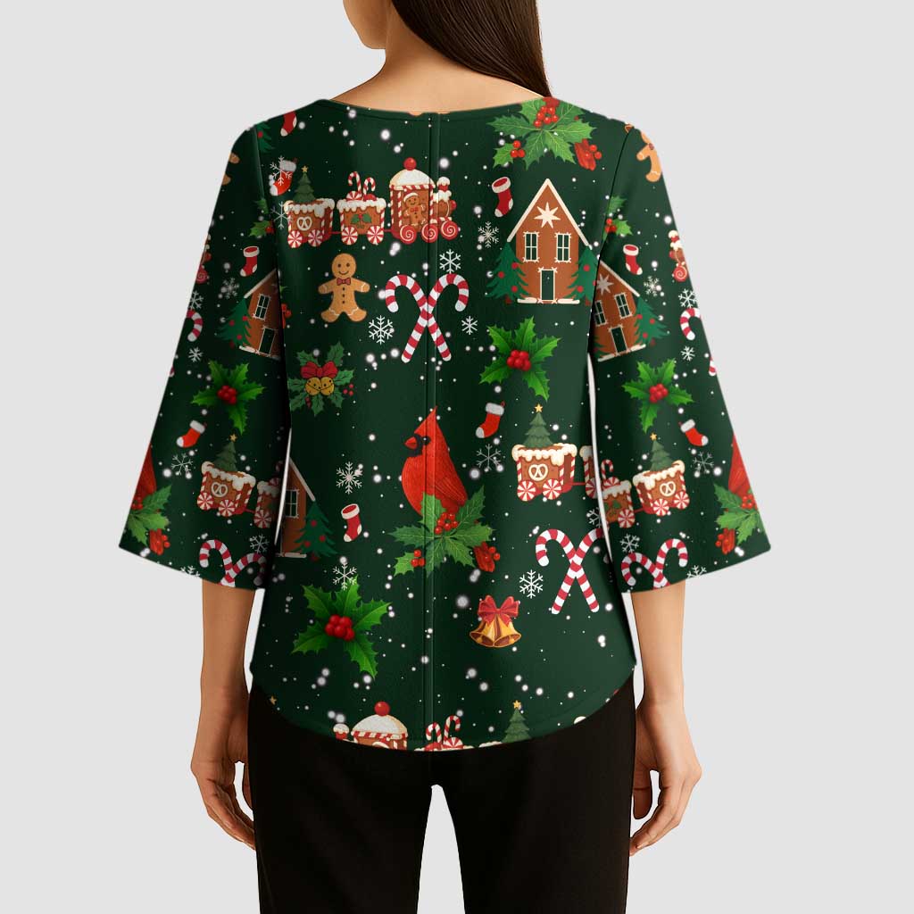 Love Cardinal Xmas Christmas Kimono Sleeve Blouse Xmas Holiday Patterns - Wonder Print Shop