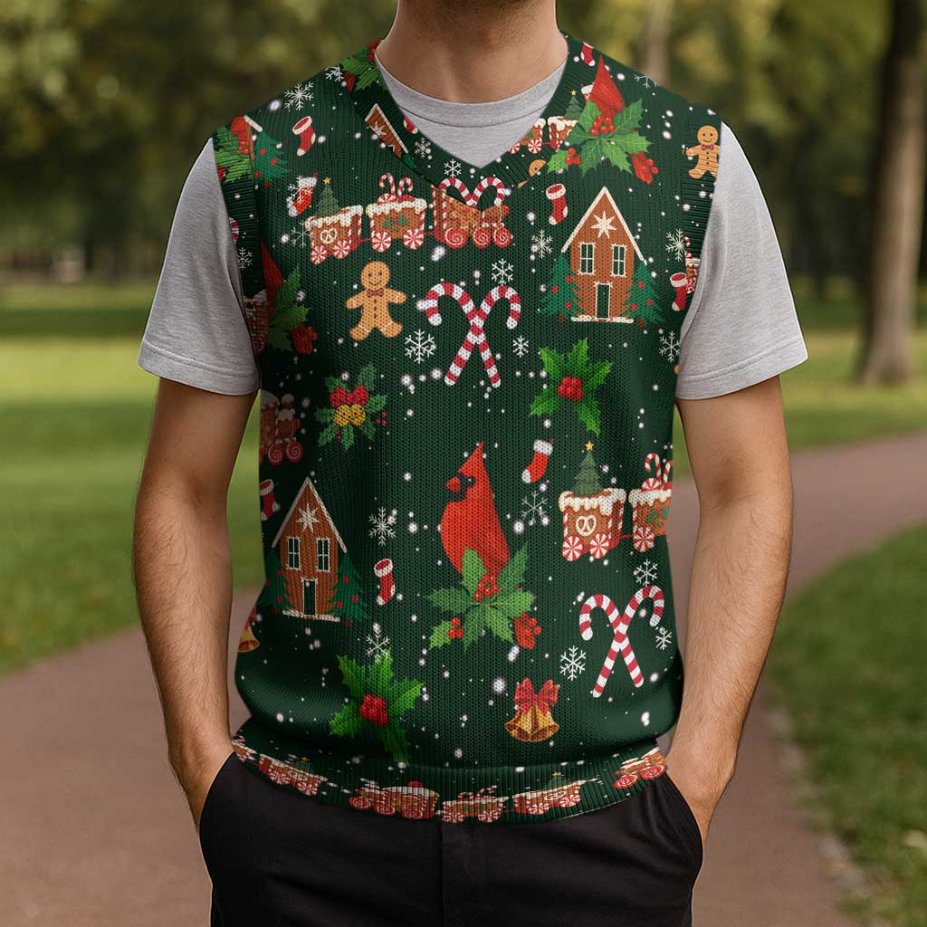 Love Cardinal Xmas Christmas Knitted V-Neck Vest Xmas Holiday Patterns - Wonder Print Shop