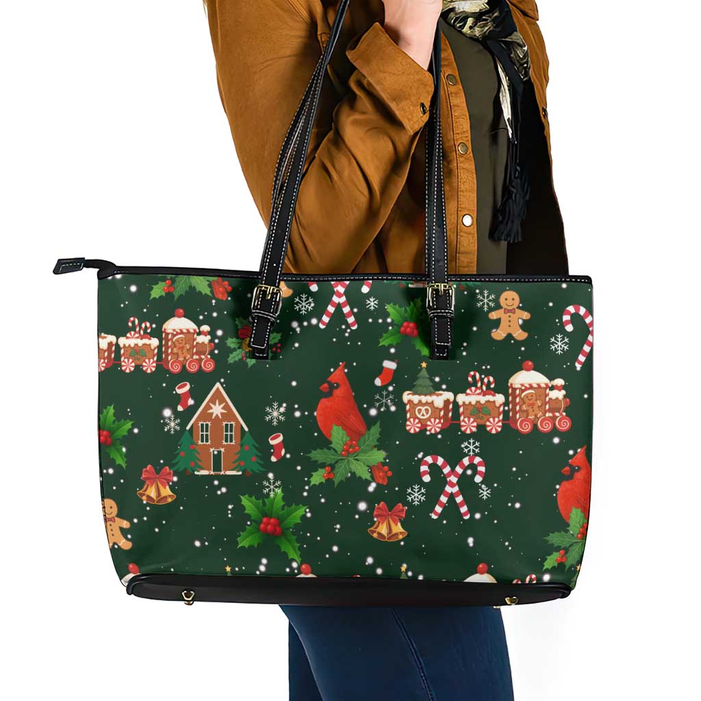 Love Cardinal Xmas Christmas Leather Tote Bag Xmas Holiday Patterns - Wonder Print Shop