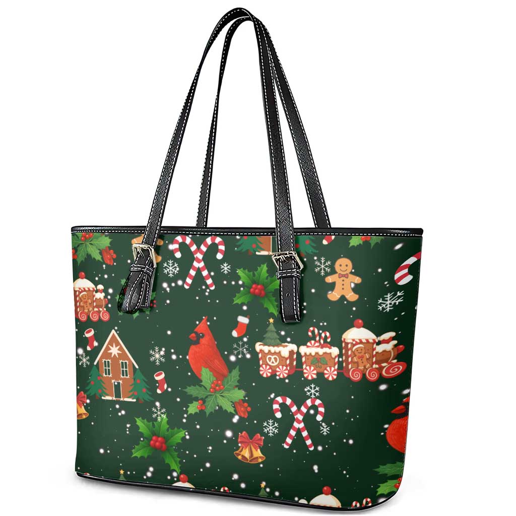 Love Cardinal Xmas Christmas Leather Tote Bag Xmas Holiday Patterns - Wonder Print Shop