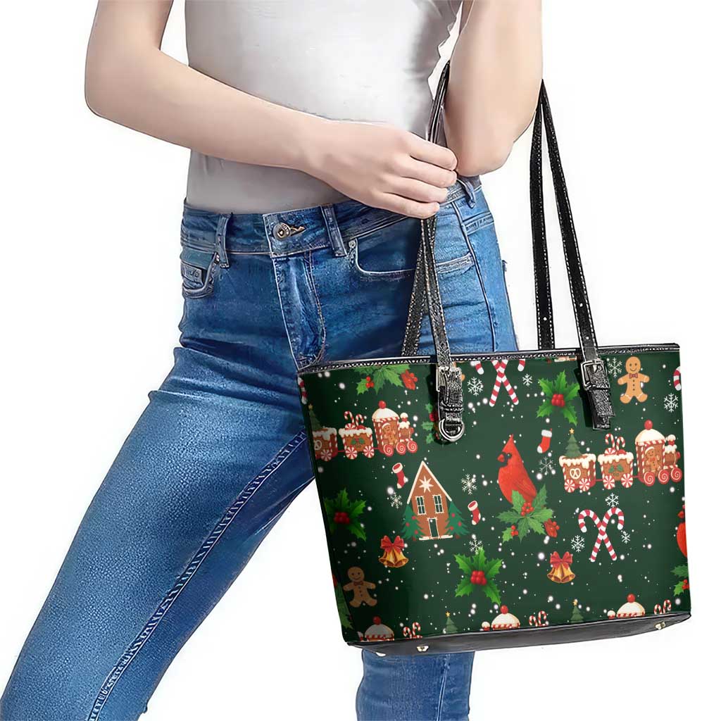 Love Cardinal Xmas Christmas Leather Tote Bag Xmas Holiday Patterns - Wonder Print Shop