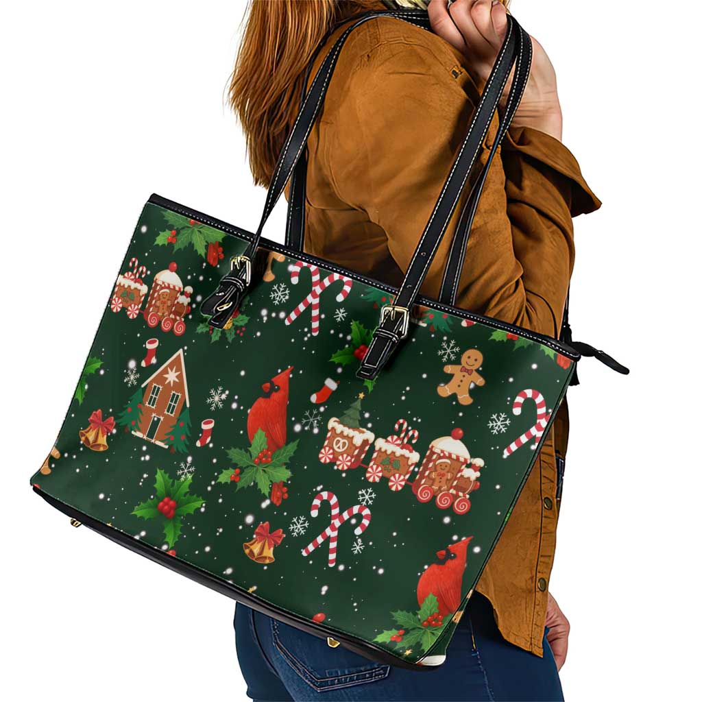 Love Cardinal Xmas Christmas Leather Tote Bag Xmas Holiday Patterns - Wonder Print Shop