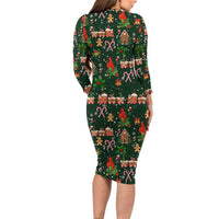 Love Cardinal Xmas Christmas Long Sleeve Bodycon Dress Xmas Holiday Patterns - Wonder Print Shop