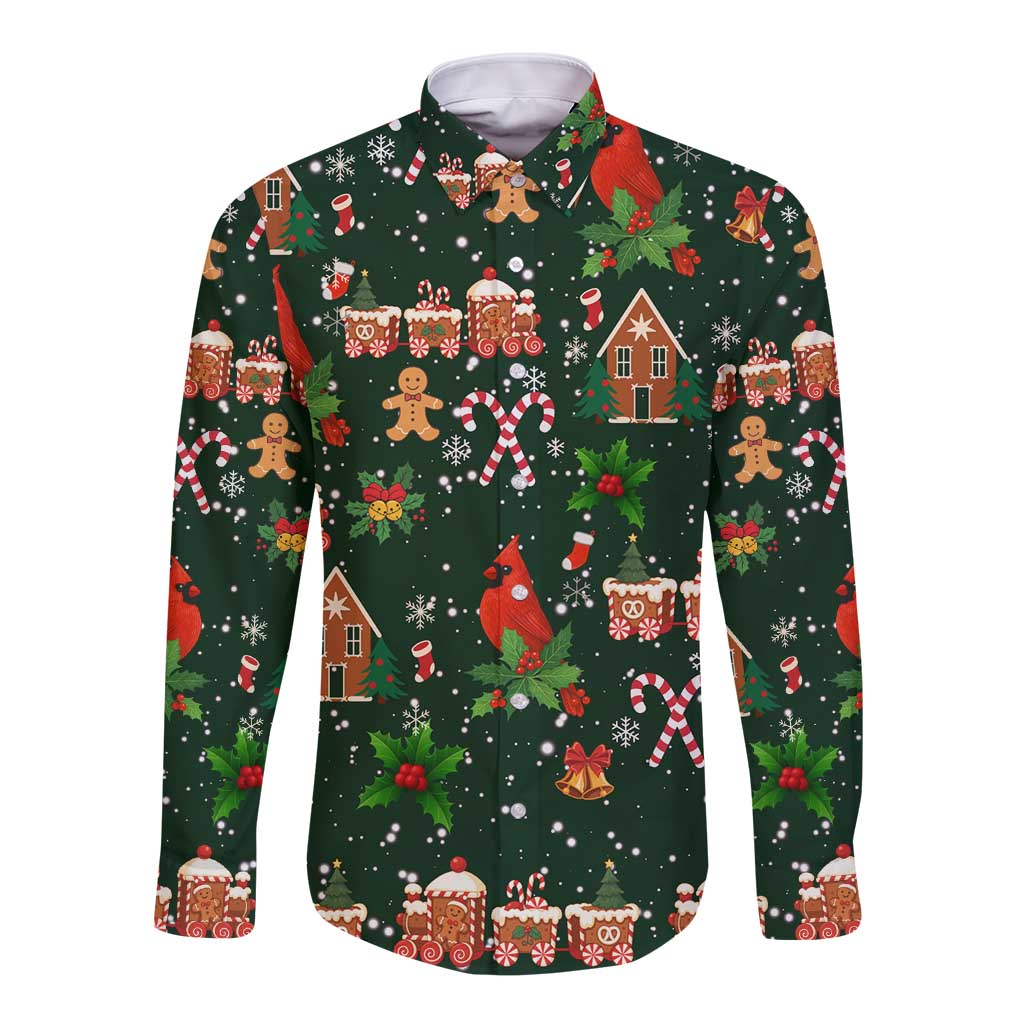 Love Cardinal Xmas Christmas Long Sleeve Button Shirt Xmas Holiday Patterns - Wonder Print Shop