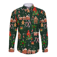 Love Cardinal Xmas Christmas Long Sleeve Button Shirt Xmas Holiday Patterns - Wonder Print Shop