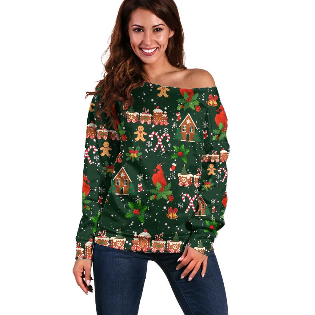 Love Cardinal Xmas Christmas Off Shoulder Sweater Xmas Holiday Patterns - Wonder Print Shop