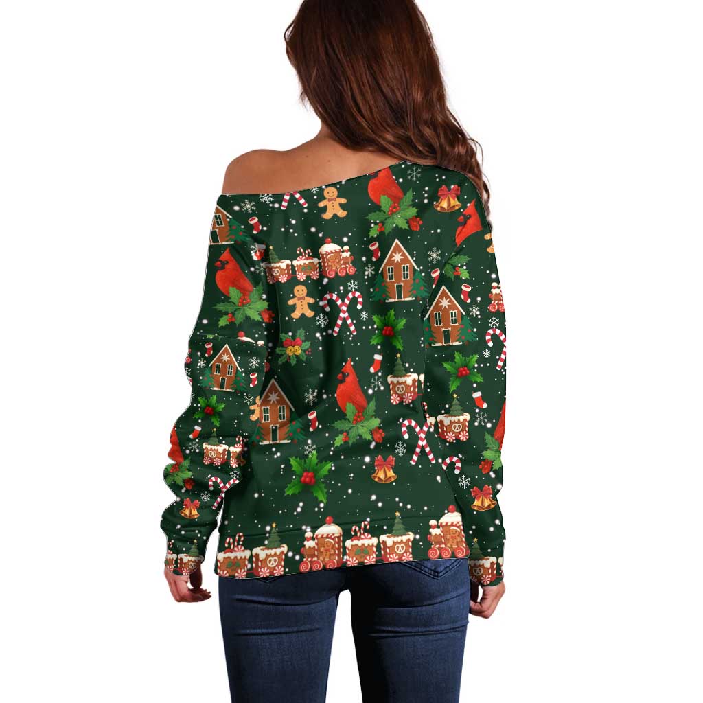 Love Cardinal Xmas Christmas Off Shoulder Sweater Xmas Holiday Patterns - Wonder Print Shop