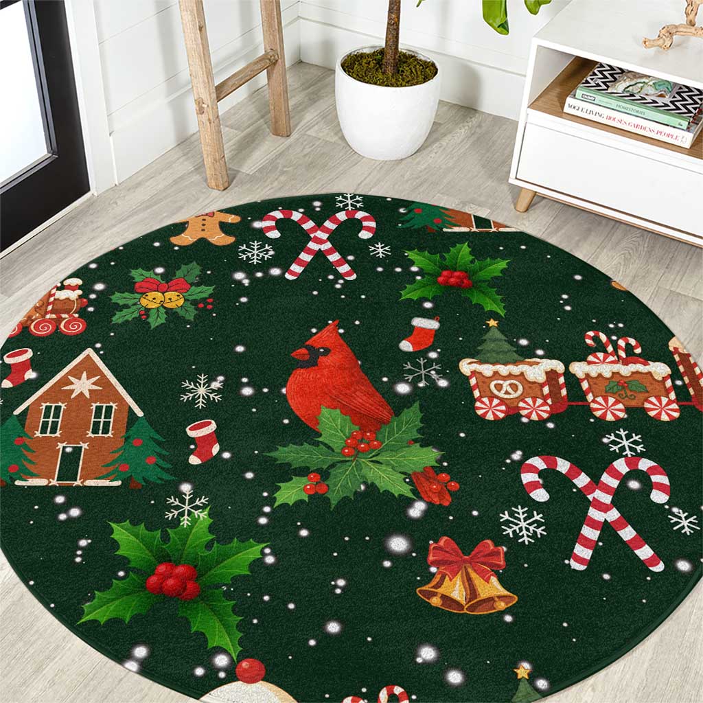 Love Cardinal Xmas Christmas Round Carpet Xmas Holiday Patterns - Wonder Print Shop