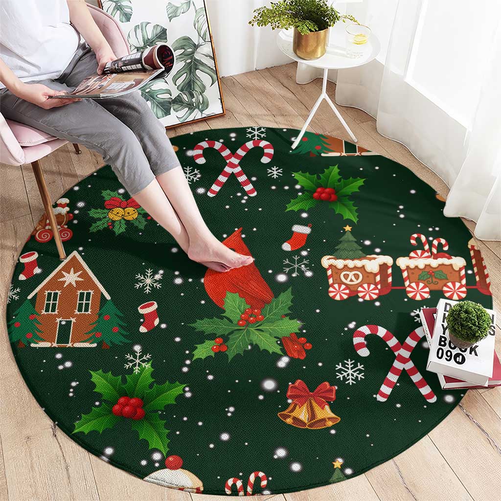 Love Cardinal Xmas Christmas Round Carpet Xmas Holiday Patterns - Wonder Print Shop