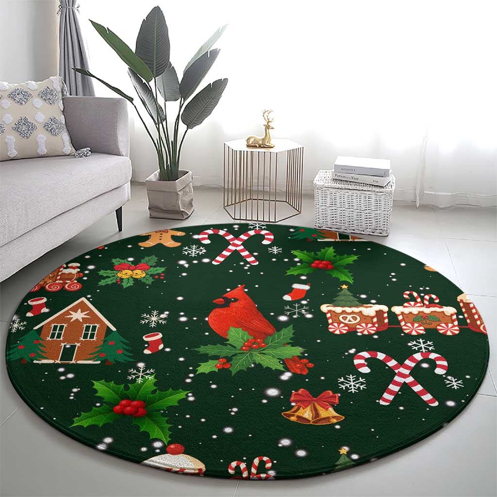 Love Cardinal Xmas Christmas Round Carpet Xmas Holiday Patterns - Wonder Print Shop