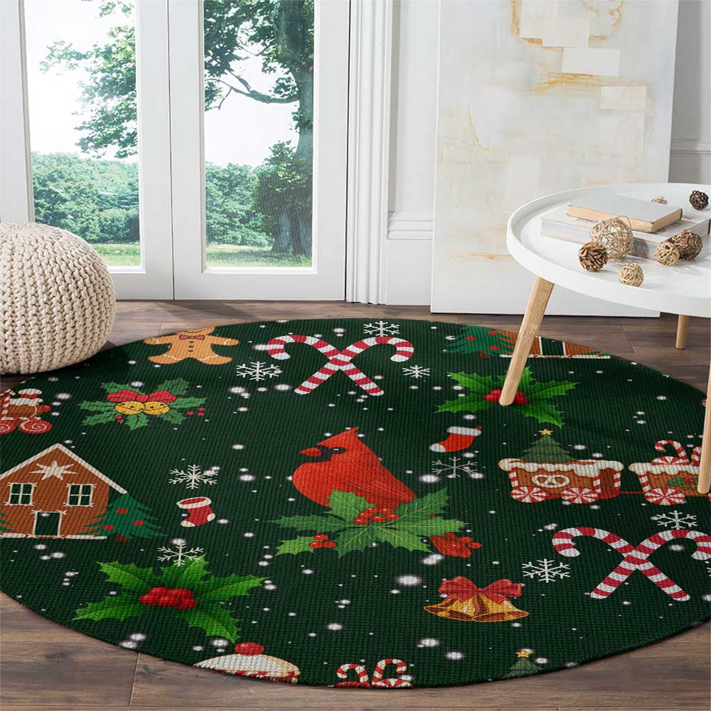 Love Cardinal Xmas Christmas Round Carpet Xmas Holiday Patterns - Wonder Print Shop