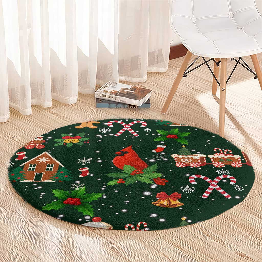 Love Cardinal Xmas Christmas Round Carpet Xmas Holiday Patterns - Wonder Print Shop