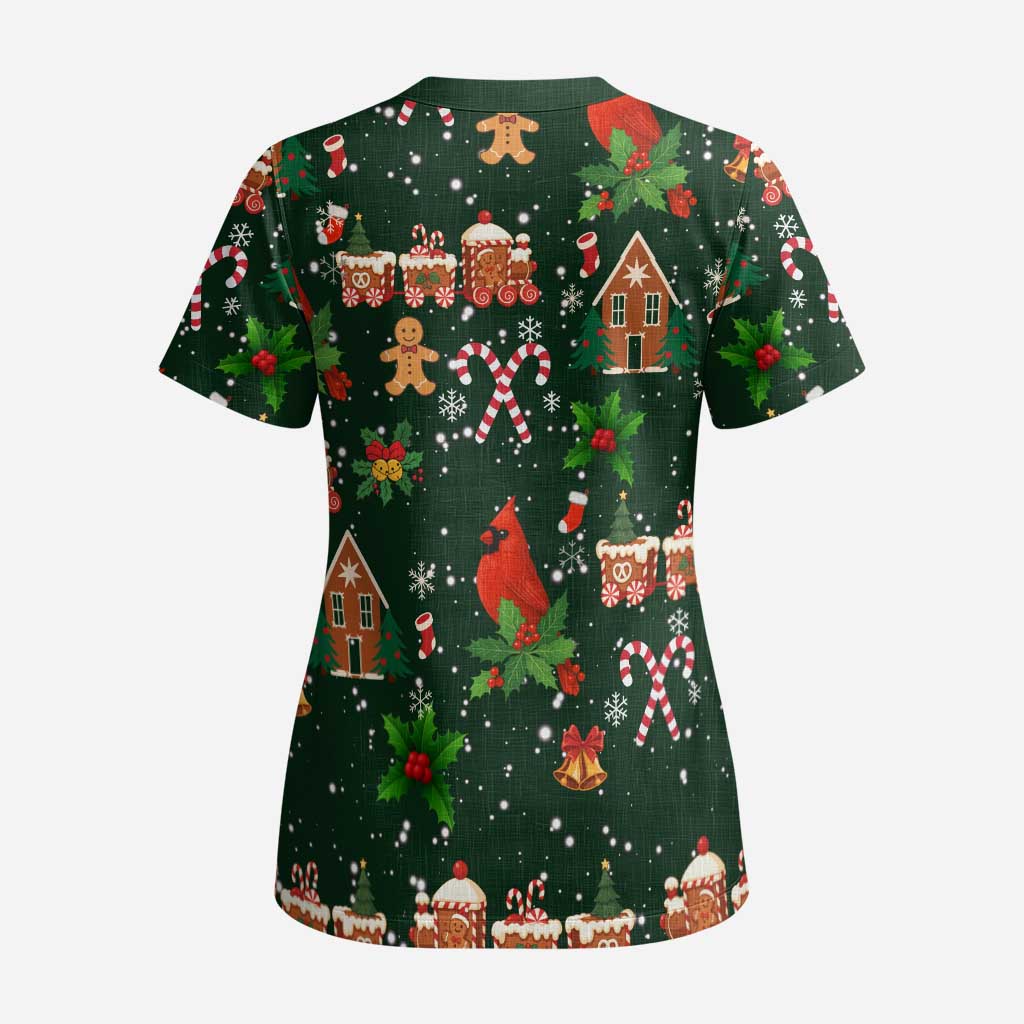 Love Cardinal Xmas Christmas Scrub Top Xmas Holiday Patterns - Wonder Print Shop