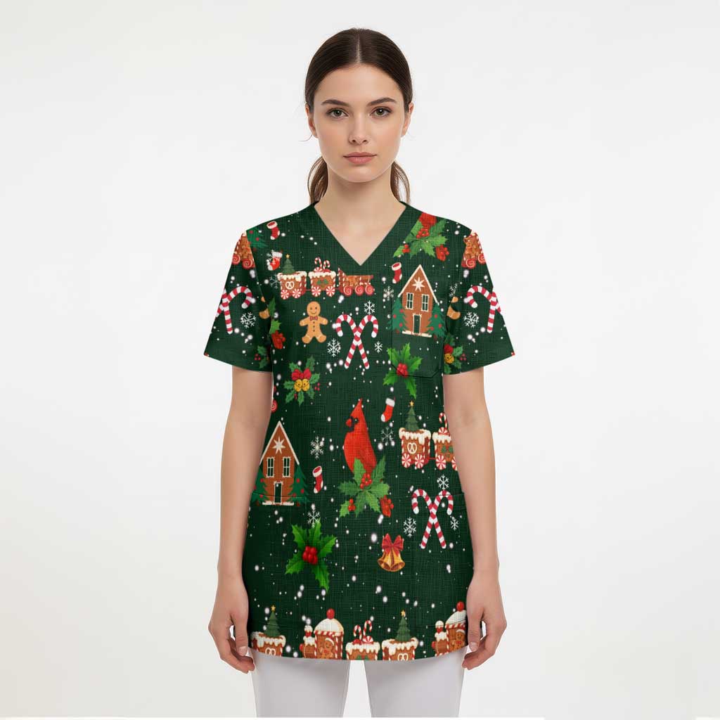 Love Cardinal Xmas Christmas Scrub Top Xmas Holiday Patterns - Wonder Print Shop