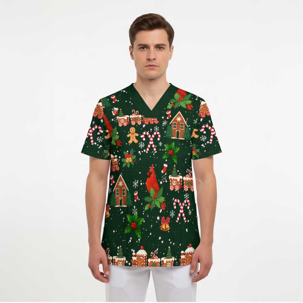 Love Cardinal Xmas Christmas Scrub Top Xmas Holiday Patterns - Wonder Print Shop