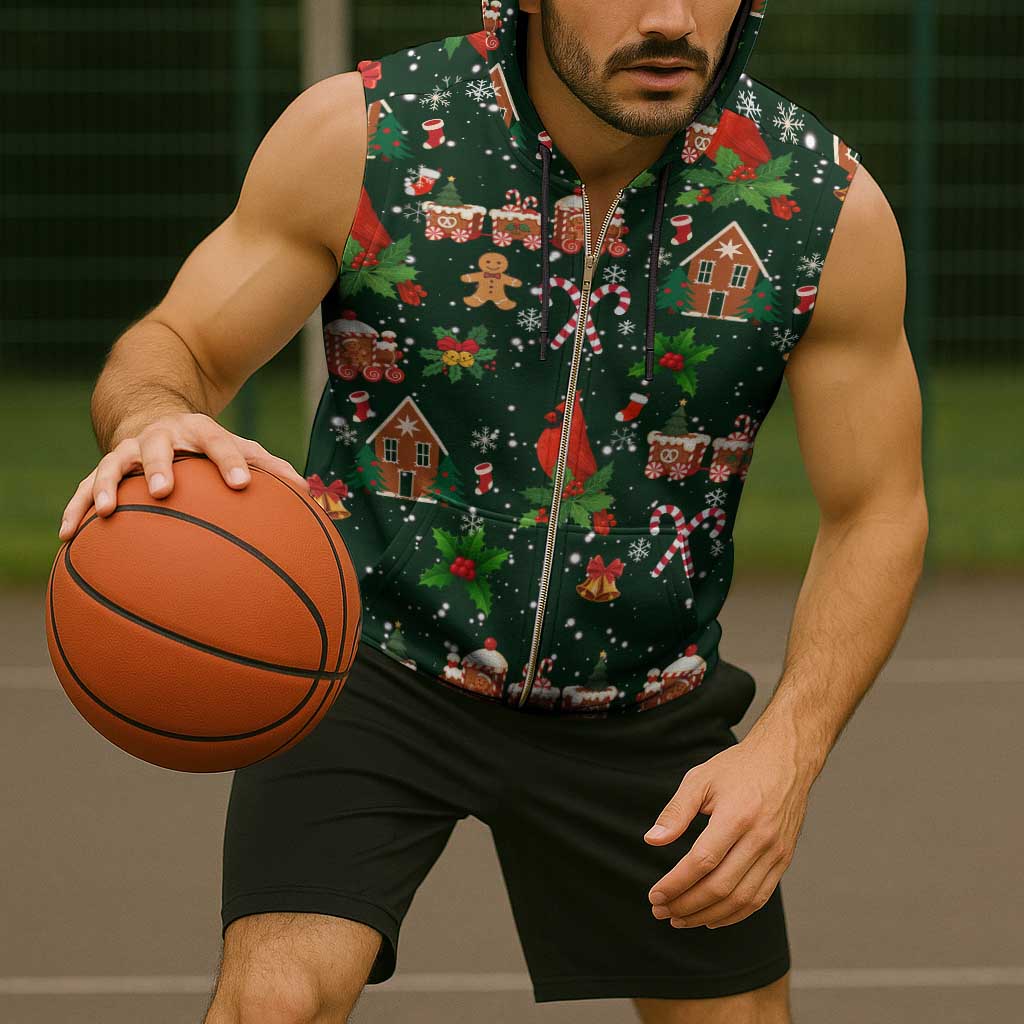 Love Cardinal Xmas Christmas Sleeveless Zip Hoodie Xmas Holiday Patterns - Wonder Print Shop