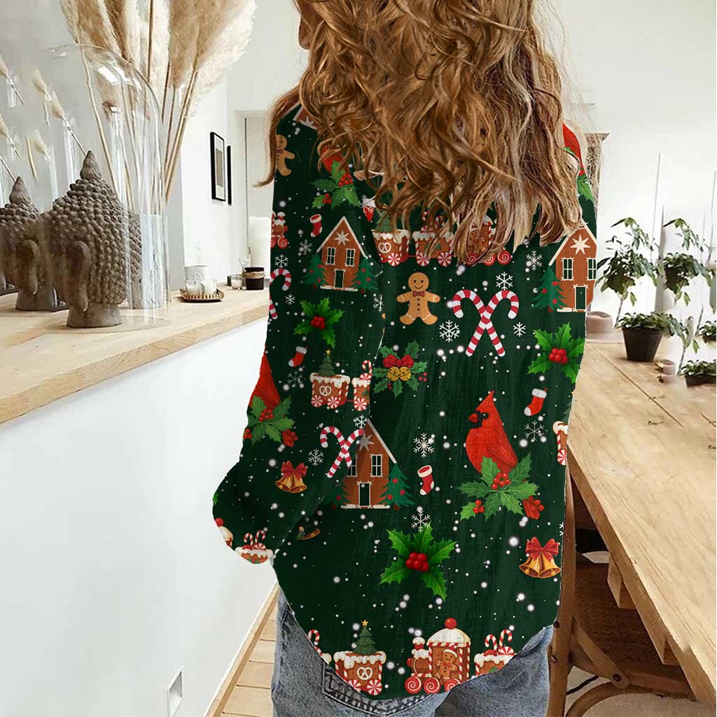 Love Cardinal Xmas Christmas Women Casual Shirt Xmas Holiday Patterns - Wonder Print Shop