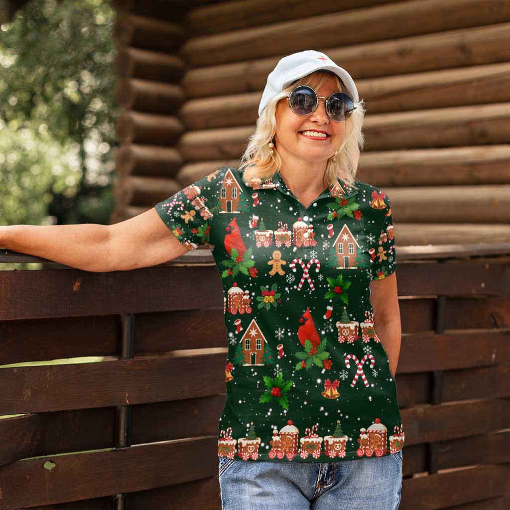 Love Cardinal Xmas Christmas Women Polo Shirt Xmas Holiday Patterns - Wonder Print Shop