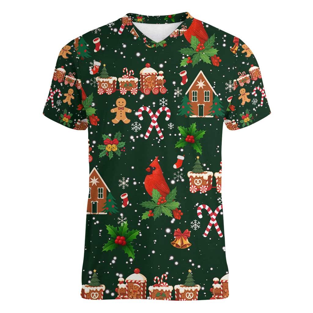 Love Cardinal Xmas Christmas Women V-Neck T-Shirt Xmas Holiday Patterns - Wonder Print Shop