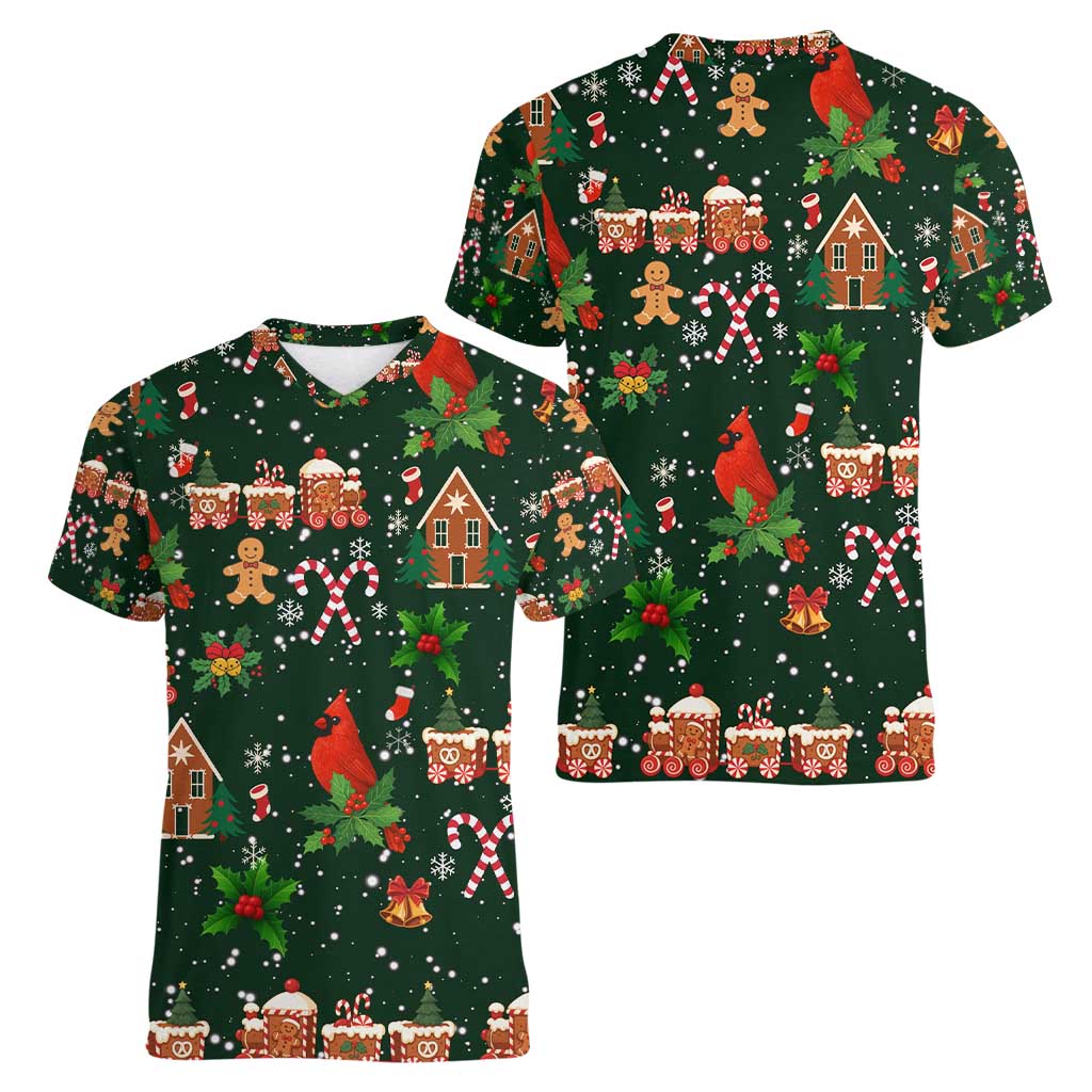 Love Cardinal Xmas Christmas Women V-Neck T-Shirt Xmas Holiday Patterns - Wonder Print Shop