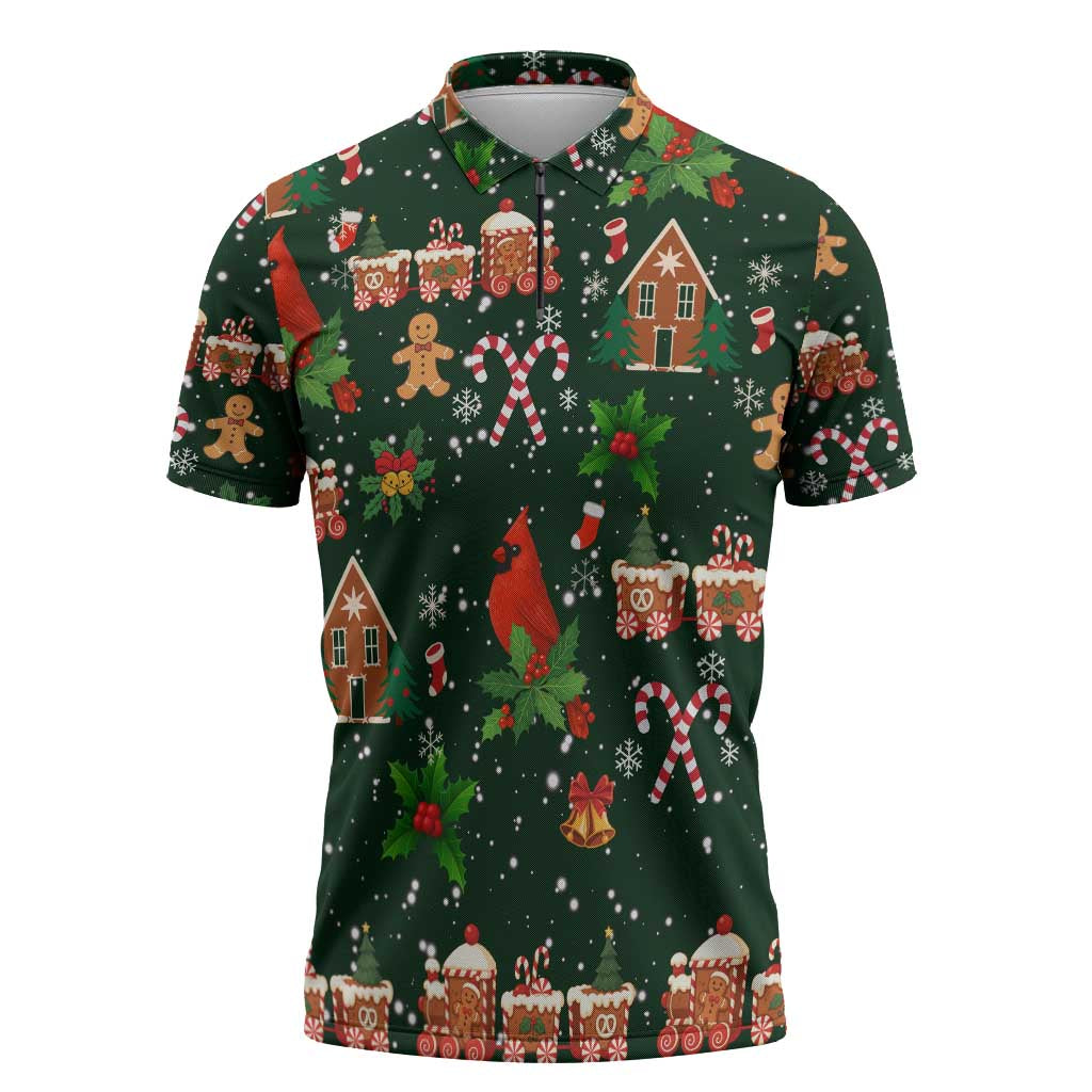 Love Cardinal Xmas Christmas Zipper Polo Shirt Xmas Holiday Patterns - Wonder Print Shop