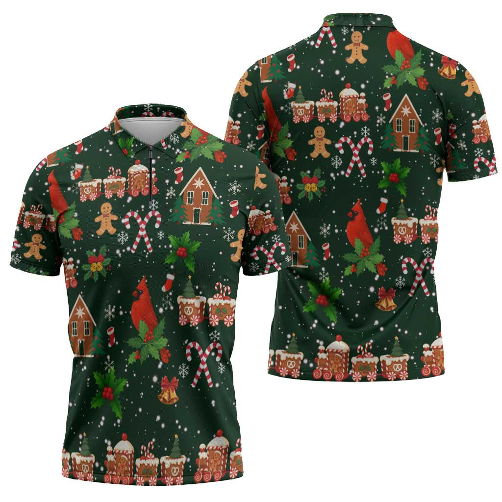 Love Cardinal Xmas Christmas Zipper Polo Shirt Xmas Holiday Patterns - Wonder Print Shop