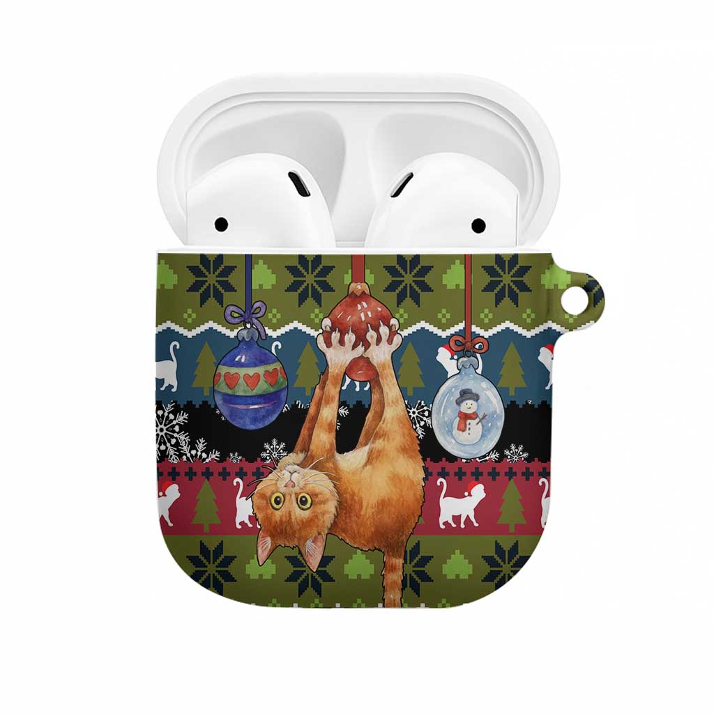 Cat Hanging on Xmas Tree Christmas AirPods Case Xmas Holiday Patterns - Wonder Print Shop