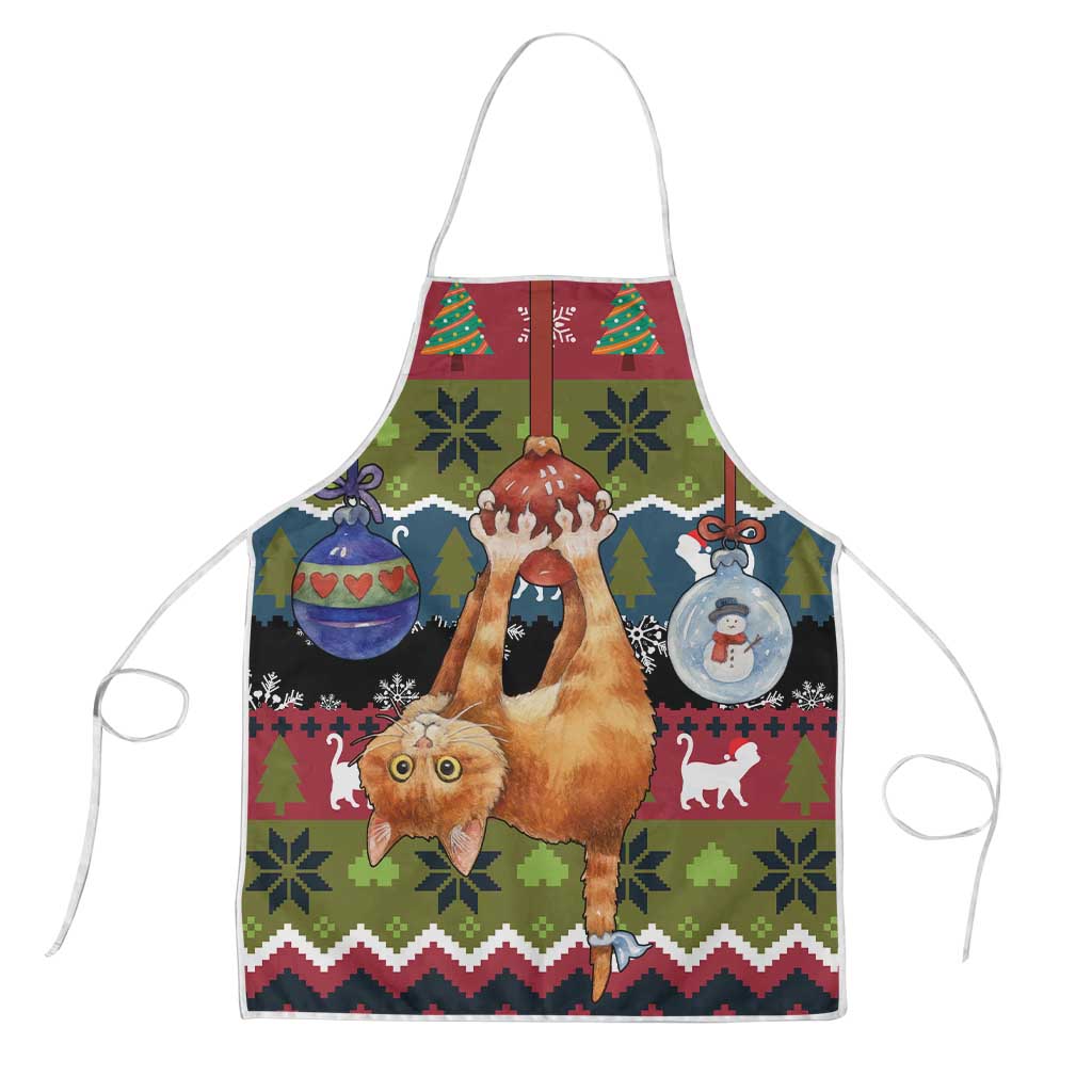Cat Hanging on Xmas Tree Christmas Apron Xmas Holiday Patterns - Wonder Print Shop