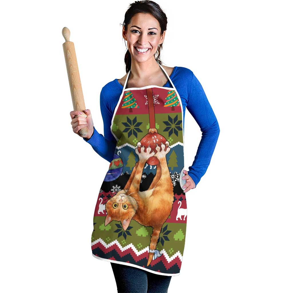 Cat Hanging on Xmas Tree Christmas Apron Xmas Holiday Patterns - Wonder Print Shop