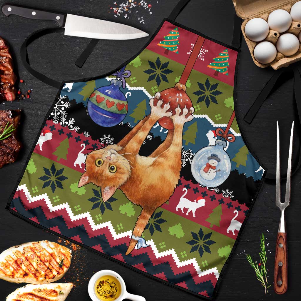 Cat Hanging on Xmas Tree Christmas Apron Xmas Holiday Patterns - Wonder Print Shop