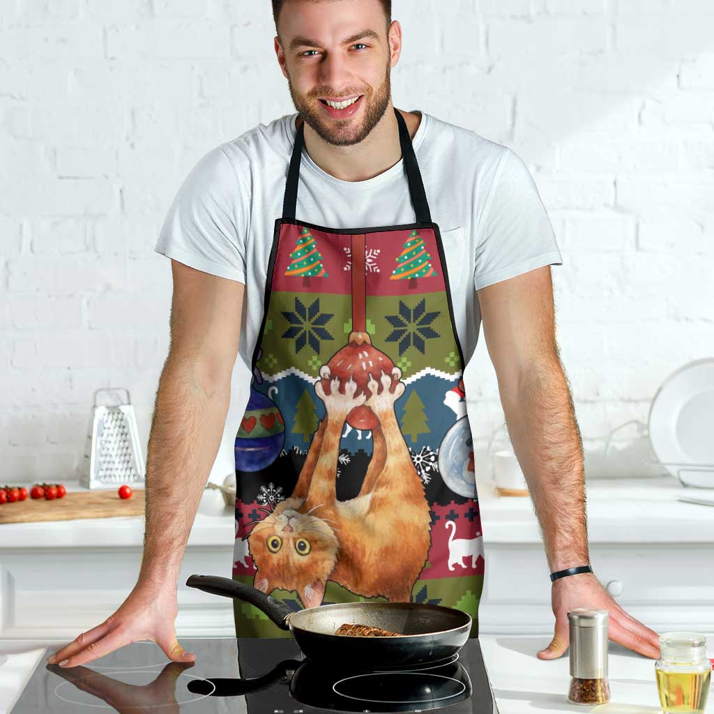 Cat Hanging on Xmas Tree Christmas Apron Xmas Holiday Patterns - Wonder Print Shop