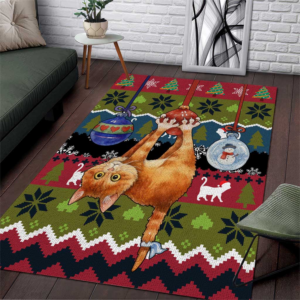 Cat Hanging on Xmas Tree Christmas Area Rug Xmas Holiday Patterns - Wonder Print Shop