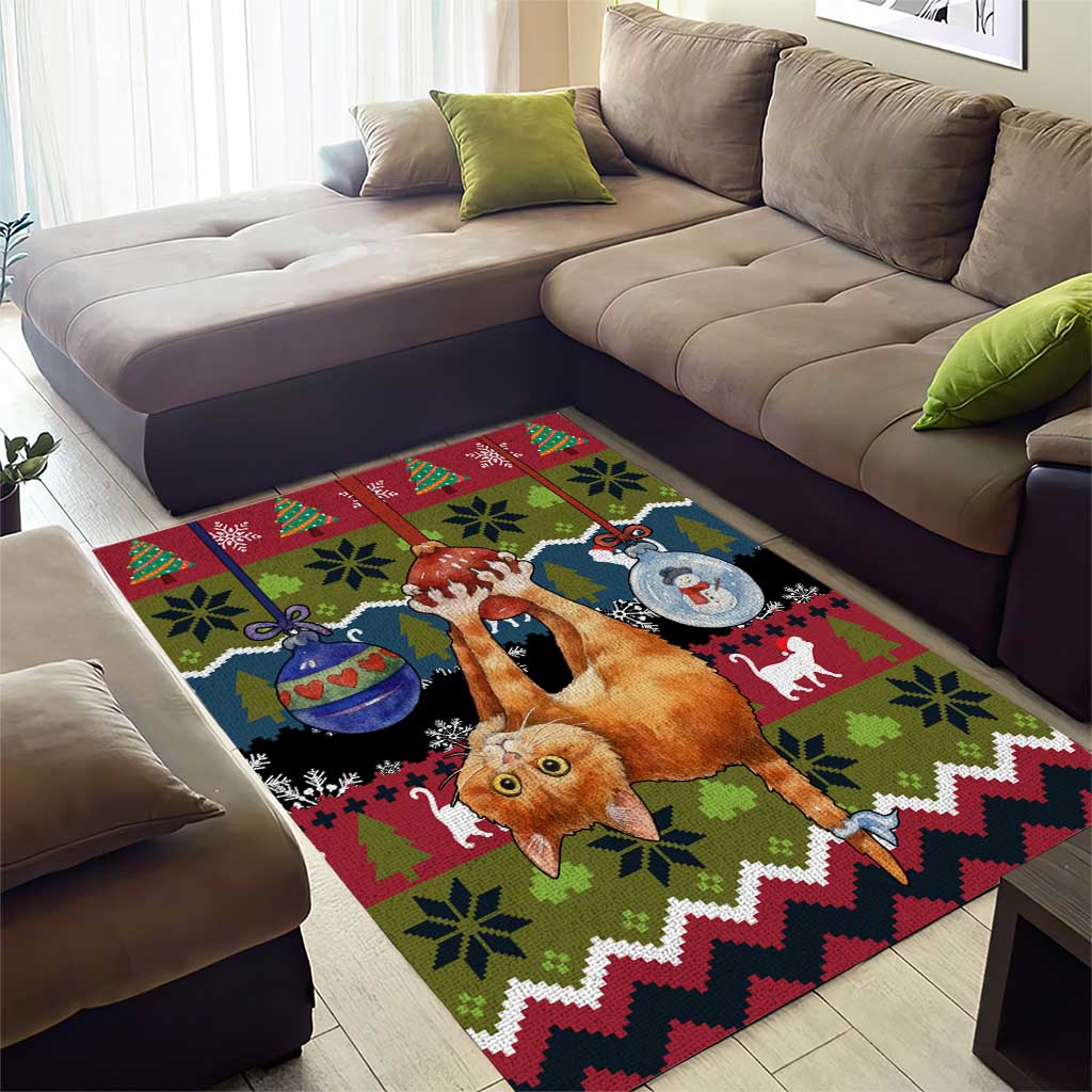 Cat Hanging on Xmas Tree Christmas Area Rug Xmas Holiday Patterns - Wonder Print Shop