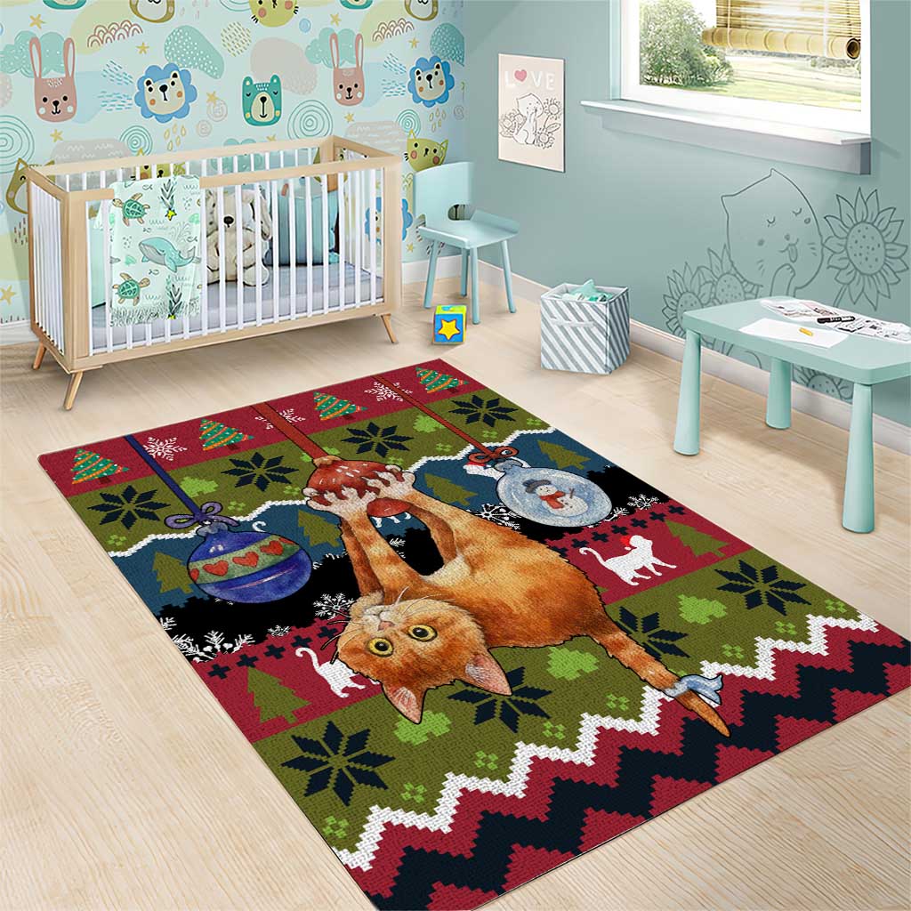 Cat Hanging on Xmas Tree Christmas Area Rug Xmas Holiday Patterns - Wonder Print Shop
