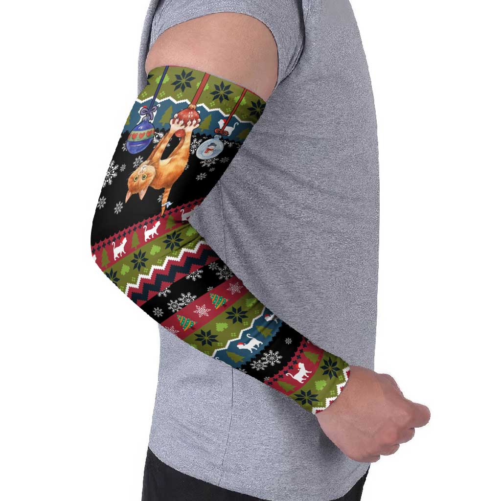 Cat Hanging on Xmas Tree Christmas Arm Sleeves Xmas Holiday Patterns - Wonder Print Shop