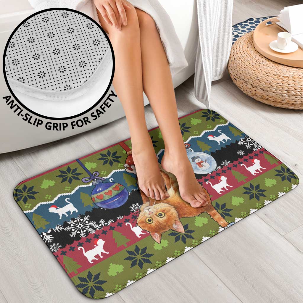 Cat Hanging on Xmas Tree Christmas Bathroom Set Xmas Holiday Patterns - Wonder Print Shop