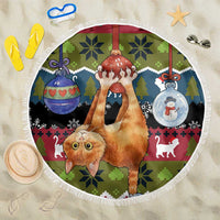 Cat Hanging on Xmas Tree Christmas Beach Blanket Xmas Holiday Patterns - Wonder Print Shop