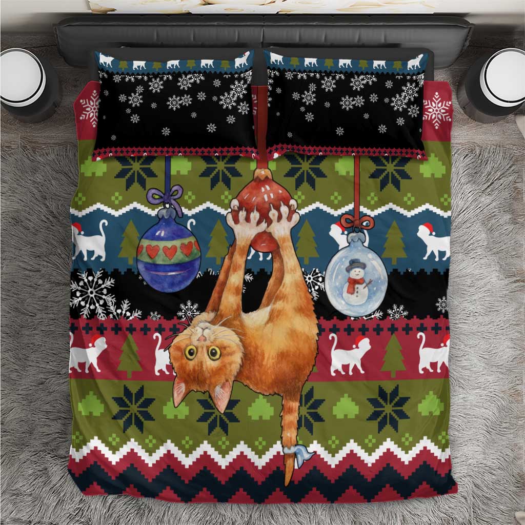 Cat Hanging on Xmas Tree Christmas Bedding Set Xmas Holiday Patterns - Wonder Print Shop