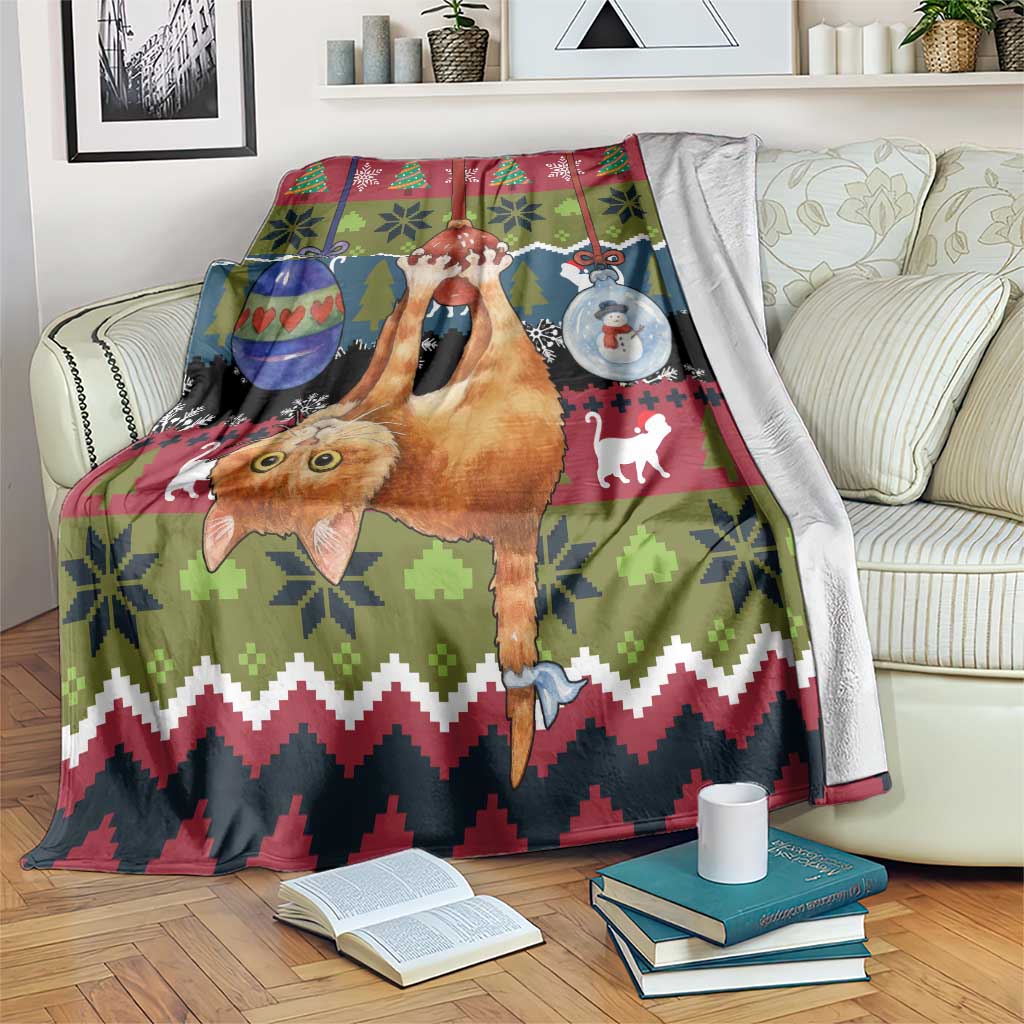 Cat Hanging on Xmas Tree Christmas Blanket Xmas Holiday Patterns - Wonder Print Shop