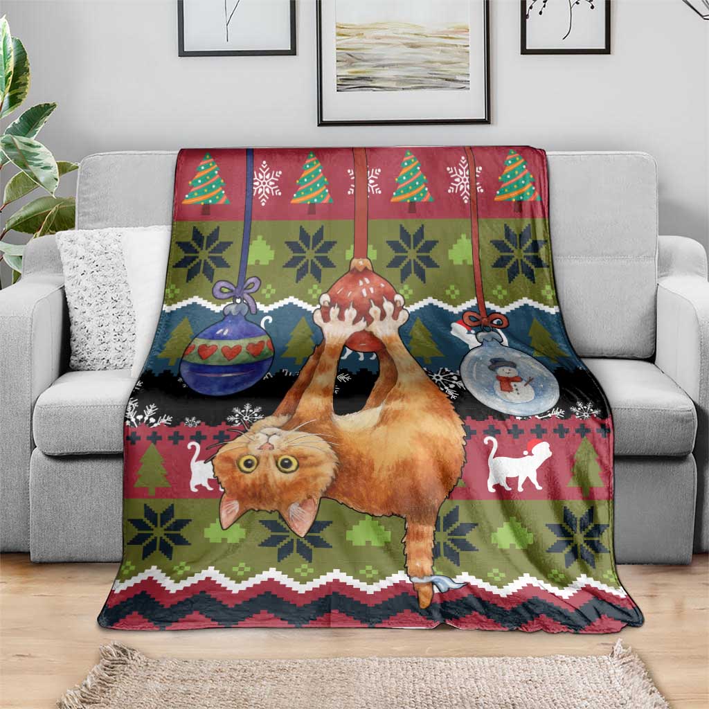 Cat Hanging on Xmas Tree Christmas Blanket Xmas Holiday Patterns - Wonder Print Shop